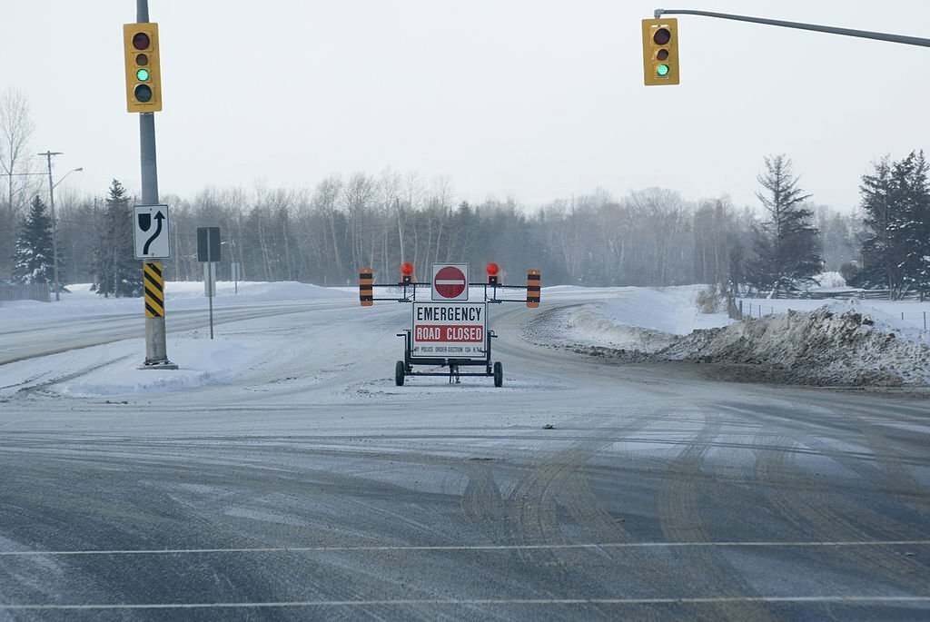 a temporary road closure due to snow